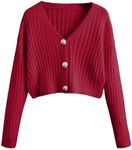 SweatyRocks Women's Long Sleeve Button Front V Neck Soft Knit Cardigan Sweaters Solid Red XS