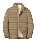 MAGNIVIT Puffer Jackets Mens Khaki Winter Coat Quilted Cotton Jacket Windproof Outerwear Full Zip Up Warm Jackets Men Windbreaker