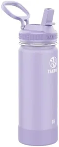 Takeya Actives 18 oz Vacuum Insulated Stainless Steel Water Bottle with Straw Lid, Premium Quality, Lavender Fields