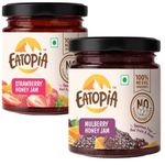 Eatopia Strawberry & Mulberry Honey Jam - Kids & Adult | Sugar Free | 100% Pure & Natural | No Preservatives | No Added Flavours | 70% Real Fruits & Wild Honey | Good for Gut Health | Pack of 2-480g