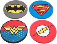 Justice League Super Hero Coasters, Set of 4 - Batman, Superman, Wonder Woman, The Flash - DC Gift for Fans of Movies & Comic Books - Durable PVC Great for Bar, Man Cave, Game Room, Kids, Fathers Day