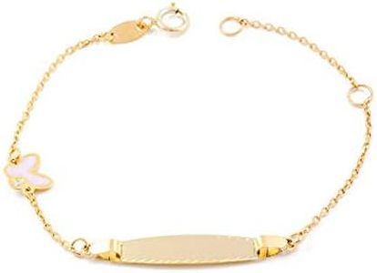Mondepetit Esclava Bebe Oro Amarillo mariposa rosa esmalte 9 Kilates (9K) - Estuche Regalo - Certificado de Garantía