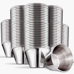 2.5 oz Stainless Steel Condiment Cups (48 Pack), Individual Portion Dipping Sauce Cups, Small Metal Ramekins for Ketchup, Marinara, BBQ Sauce, and More! Reusable Condiment Cups for Restaurants