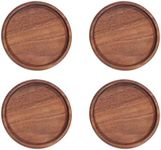 Cabilock Black Walnut Coasters Set Pack of 4 Round Drink Cup Mat With Grooves Wood Drink Coaster for Coffee Beer Mug Home and Bar 9 * 9 * 1cm