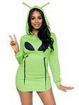 Leg Avenue Women's Casual Halloween Ghost Alien Fleece Hoodie, Green, Medium