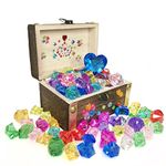 SPRMUD Pirate Gems/Diamonds with Antique Wood Treasure Box (70pcs Ice Gems & 10pcs Diamonds) for Boy/Girl Birthday/Christmas/Easter Gifts for Seeking Treasure/Role-Play/Family Game