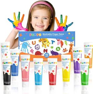 Funto Washable Finger Paint for Kids, Safe & Non-Toxic Finger Painting for Toddlers 1-3, Bath Paint, Toddler Art Painting Supplies, Kids Age 1 2 3 4 5 6+, 10 Assorted Colors(2.1 fl.oz)