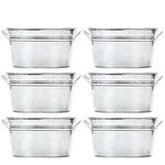 Hosley Set of 6 Oval Galvanized Planter Floral Pot 7.5 Inch Long 3.5 Inch High. Ideal Gift for Wedding House Warming Home Office Party and for DYI Garden Patio O4