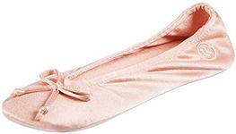 isotoner Women's Satin Ballerina Slippers with Classic Ribbon Suede Sole, Evening Sand Soft Tie Bow, 8-Numeric_9