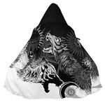 Viking Hooded Cloak for Men, Nordic Faux Cashmere Coat Winter Warm 3D Print Cosplay Jacket Bathrobe,Hati sköll,L