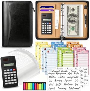 Budget Binder with Zipper Envelopes, Cash Envelopes for Budgeting, A6 PU Leather Budget Planner 2026 with Cash Envelopes Calculator, Bill Money Organizer for Cash Saving Budget System Wallet