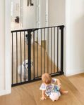 COMOMY 91.5cm Extra Tall Baby Gate for Stairs Doorways, Fits Openings 75-110cm Wide, Auto Close Sturdy Safety Dog Gate for House, Pressure Fit Easy Walk Through Pet Gate with Door, Black