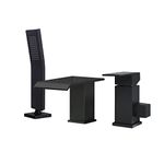 Beiyi Waterfall Roman Tub Faucet with Hand Shower Matte Black 3 Hole Bathtub Faucet with Sprayer Deck Mount Bath Tub Filler Set, BY012RB