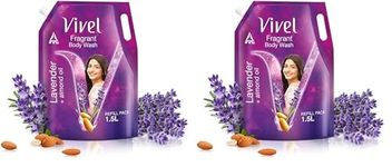 Vivel Fragrant Body Wash, Lavender & Almond Oil Shower Gel, 1500ml Supersaver XL Refill Pouch, Moisturizing Bodywash, Soft & Smooth Skin, Effective Cleansing, For Women & Men (Pack of 2)