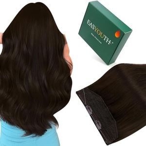Easyouth Wire Human Hair Extensions Dark Brown Wire Hair Extensions Real Human Hair Brown 18 Inch Fish Line Remy Hair Extension Easy to Apply and Remove 80g Wire Extension for Women