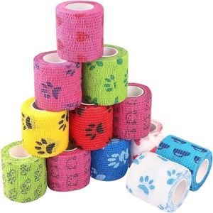 Rstigiker 12 Pieces Vet Wrap Pet Self Adhesive Bandage Pet Cohesive Bandages Vet Wrap for Dogs,Cats and Other Animals,Pet Elastic Bandage Vet Wrap Tape for Wrist,Ankle Sprains,Swelling Vet Wrap 5cm x4.5m