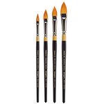 KINGART B-100 Premium 4 pc. Original Gold 9930 Series Oval Floral Petal Brush Set, Synthetic Golden Taklon for Acrylic, Oil, Watercolor Paint, Short Handle, 4 Brushes Sizes: 2, 6, 8, 10