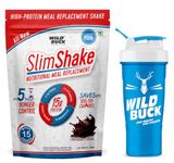 WILD BUCK SlimShake Meal Replacement Shake, High Protein Weight Loss & Lean Meal Shake, Low Carb Protein Blend, Rich in 12 Vitamins & 10 Minerals, Weight Control & Management Protein Shake 15g Protein, 4.1g Dietary Fiber & Digestive Enzymes | Fat Burning Meal Replacement Shake for Men and Women [Chocolate Cream, 500g] Free Shaker