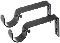 Ivilon Fixed Brackets for Curtain Rods - for 1 or 1 1/8 Inch Rods. Set of 2 - Black