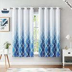 Beauoop Blue White Full Blackout Curtains 54 Inch Length Ombre Moroccan Patterned Drapes for Living Room Bedroom, Grommet Top Thermal Insulated Window Treatments 2 Panel Sets