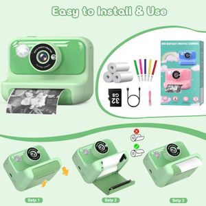 Hangrui Kids Instant Print Camera, 1080P, 32GB, 3 Photo Rolls – Green