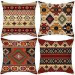 HOSTECCO Aztec Tribal Cushion Covers 45x45 cm Pack of 4 Ethnic Geometric Cushion Cases Western Decorative Pillow Cases for Sofa Bed