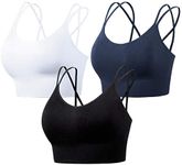 FEOYA Sports Bra Women's Push Up Strong Hold Large Bra Breasts Sports Bra with Padding Without Underwire Bustier Bralette Padded Yoga Bra Top Back Fitness Jogging, Blue + Black + White, XXL