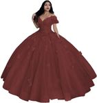 YifanierOff Shoulder Lace Quinceanera Dresses Ball Gown 3D Butterfly Sweet 16 Dresses for Teens Puffy Prom Dresses MT004 Burgundy