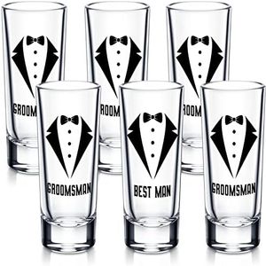 Rtteri 6 Pcs Wedding Shot Glasses Set 1 Best Man 5 Groomsmen Shot Glasses Wedding Party Favors Shot Glasses Bachelor Party Favors Groomsman Gifts Bachelor Party Decorations for Proposal Men,2 oz