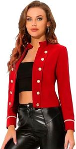 Allegra K Chaqueta informal con decoración de botones delanteros abiertos Steampunk vintage de los años 60 para mujer Rojo XS