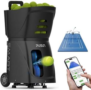 PUSUN PT-Smart Tennis Ball Machine: App Control,12 Drills,6-Level Spin,28-Pt,14 Padel Modes,75 MPH,32.6 lbs,100+ Ball, 5H Battery, Portable, for Fitness,Coaches,Solo Practice,Pros,School (Black)