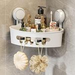 LEVERLOC Corner Shower Caddy Suction Cup, Shower Caddy Basket Powerful Suction Bathroom Shower Shelf Waterproof & Rustproof Organizer for Bathroom Storage, No-Drilling Removable (White)