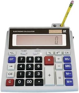 Lily's Home Large Desktop Calculator with Built-in Pen and Pencil Holder. 12-Digit Large Display, Dual Power Battery and Solar - Ideal for School and Office Use, Big Buttons, 5 Inch LCD Display