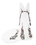 Lxhome Women's Embroidered Wedding Dresses for Bride 2024 V Neck Bridal Gowns with Long Sleeves Chiffon Wedding Dress, White, 8