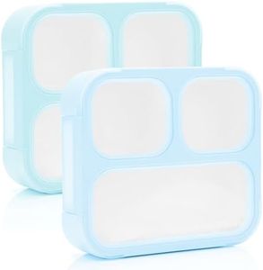 kinsho Medium Bento Box for Kids, Lunch-Box Snack Container for Boys Girls Daycare Pre-School, Leakproof 3 Divider Containers for Lunches Snacks (Pastel Blue +Teal)