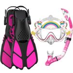 CKE Snorkel Set with Fin for Kids Adults Teens Snorkeling Snorkel Diving Scuba Package Set Anti-Fog Anti-Splash Silicon Mouth Piece for Men Women (Unicorn)