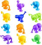 Zhanmai 12 Pieces Silicone Suction Toys Stress Toys Set Building Blocks Suction Animal Shape Sucker Toys Multi Color for Stress Release, Family Parent Interactive Game Bath (Zhanmai-Suction Toy-07)