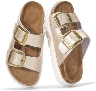 Project Cloud 100% Genuine Leather Platform Sandals Women Footwear - Wedge Chunky Slides for Women 2026 with Memory Foam Insole & Cork Footbed Womens Sandals (GreeceChunky)