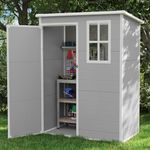 UDPATIO Outdoor Storage Shed 5x3 FT, Plastic Garden Shed for Bike, Garbage Can, Tool, Outside Sheds & Outdoor Resin Shed with Lockable Door for Backyard, Patio, Lawn, Grey & White