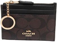 Coach Signature C Mini Skinny ID and Coin Case with Attached Key Ring (Brown/Black/Gold), Gold, Brown, Black, Compact" Or "Minimalist