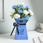 FlowerAura Fresh Flower Bouquet Gift 6 White & 6 Blue Carnations Flowers Bouquet In "to the greatest DAD in the world" Printed Box And Gifts For (Same Day Delivery)