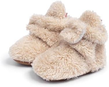 Sawimlgy Newborn Infant Baby Girl Boy Cotton Booties Stay On Sock Slippers Soft Bedroom Shoes Non-Skid Ankle Boots With Grippers Toddler Crib Warm Shoe First Walker Birthday Shower Gift, 03c/Apricot,