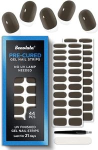 Beaolata Real Gel Nail Strips (No UV Light Needed) - 44Pcs Salon Quality Nail Stickers - Long Lasting Polish Wraps for Women, Easy Apply & Remove (Fern Brown)