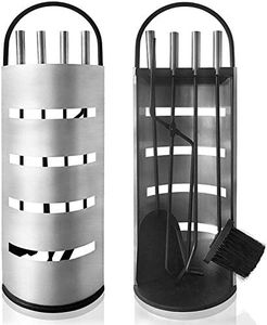 NAIZY Ensemble de 5 Pièces d'Outils de Cheminée en Acier Inoxydable avec Revêtement et Pare-vent, Idéal pour Cuisine et Séjour à Domicile, Argent (Type A)