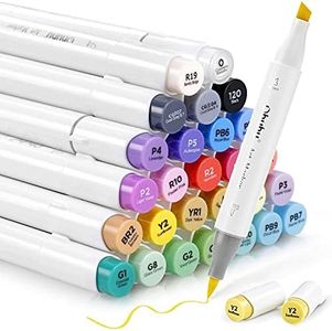 24 Basic Colours of Alcohol Brush Markers, Ohuhu Dual Tipped Brush & Chisel Sketch Art Marker Alcohol-based Brush Markers for Student and Adults' Coloring Illustration Comes 1 Colorless Marker Blender