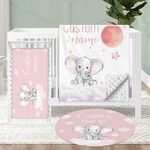 KAINSY Personalized Crib Bedding Set for Baby, Soft Girls Nursery Bedding Crib Sets, 3 Pcs Double Layer Custom Name Baby Crib Set, Pink Elephant Baby Bedding Set, Toddlers Infants Customized Gifts