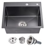 MENATT Commercial 22 X 18 Inch Drop in Single Bowl Kitchen Sinks, SUS304 Stainless Steel Handmade Topmount Kitchen Sink (Black)