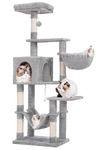 Hey-brother Cat Tree with Large Hammock, Multi-Level Cat Tower for Indoor Cats, Cat Condo with Sisal-Covered Scratching Posts and Top Perch, Light Gray MPJ050W