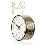 CRAFTEL Metal Analog Double Sided Vintage English Roman Station Wall Clock for Living Room (Shiney Gold_12 Inches)