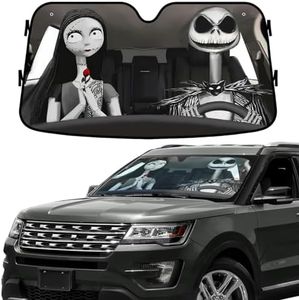 GENANY Nightmare Skellington Couple Horror Windshield Sun Shade for Car SUV Truck (55x30 inches), Car Sun Shade Windshield, Car Shades for Front Windows, Sunshade for Car, Horror Car Accessories